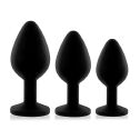 Набір силіконових анальних пробок із кристалом Rianne S: Booty Plug Set Black, діаметр 2,7см, 3,5см
