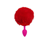 Силиконовая анальная пробка S Розовая с Красным хвостиком