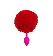 Силіконова анальна пробка S Рожева з Червоним хвостиком