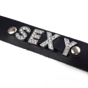 Ошейник из натуральной кожи с надписью SEXY, Черный