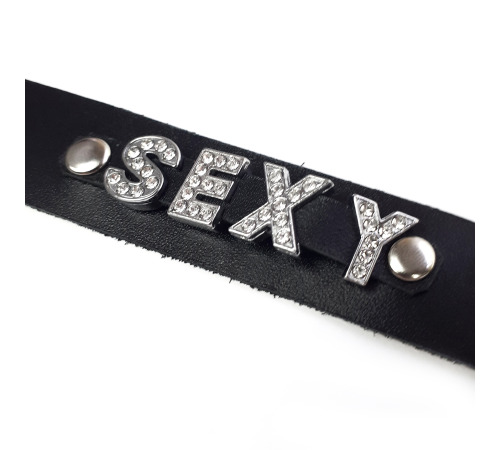 Ошейник из натуральной кожи с надписью SEXY, Черный