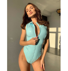 Комбидресс лакированный голубой “Дерзкая Стелла” L, молния на все тело