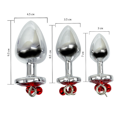 Металева анальна пробка Серце S з дзвіночками, діаметр 2,8 см, довжина 7 см