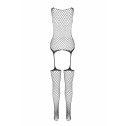 Сетчатый черный бодистокинг имитирующий боди с чулками на подвязках Casmir CA003