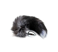 Металлическая анальная пробка Лисий хвост Alive Black And White Fox Tail L, диаметр 3,9 см