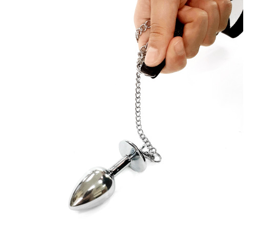 Металлическая анальная пробка М с поводком, Диаметр 3,1 см