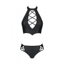 Комплект из эко-кожи: бра и трусики с имитацией шнуровки Nancy Bikini black S/M - Passion
