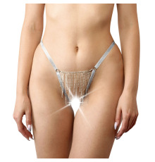 Трусики со стразовой цепью Art of Sex - Lea, размер XS-M, Серебро/Белый