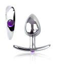 Металлическая анальная пробка для длит. ношения с Фиолетовым кристаллом S, Диаметр 2,5, Длина 6,5