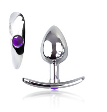 Металлическая анальная пробка для длит. ношения с Фиолетовым кристаллом S, Диаметр 2,5, Длина 6,5