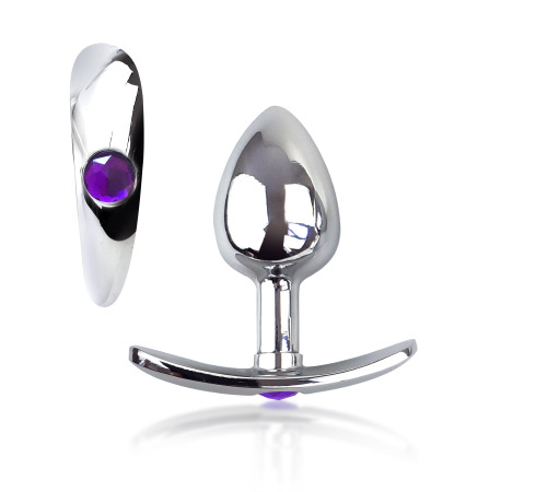 Металева анальна пробка для довготривалого носіння з Фіолетовим кристалом S, Діаметр 2,5, Довжина 6,5