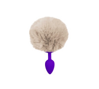 Силіконова анальна пробка S Бузкова з бежевим хвостиком