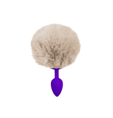 Силіконова анальна пробка S Бузкова з бежевим хвостиком