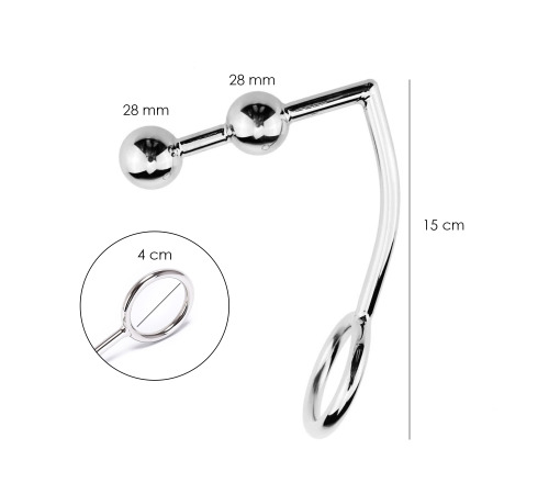 Металлический анальный крюк №6, с двумя шариками