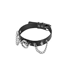 Ошейник цепочками, шипами и кольцом Fetish Tentation Choker Rings and Chains, экокожа