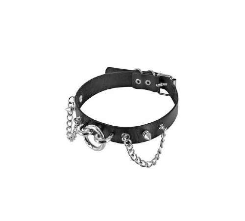Ошейник цепочками, шипами и кольцом Fetish Tentation Choker Rings and Chains, экокожа