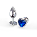 Металлическая анальная пробка Сердце S с Темно синим кристаллом , длина 7см, диаметр 2,8см
