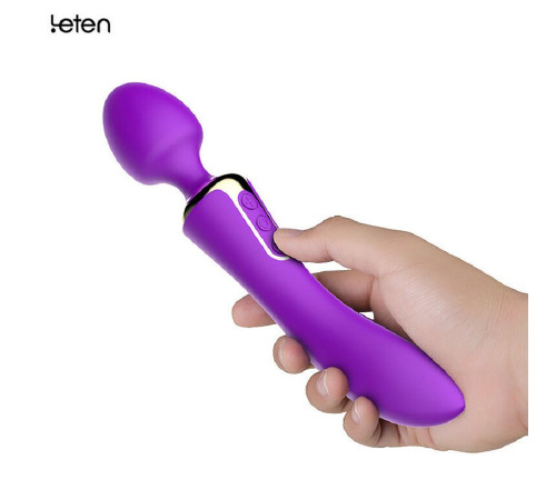 Вібромасажер двухсторнній Leten AV Heat Purple з підігрівом