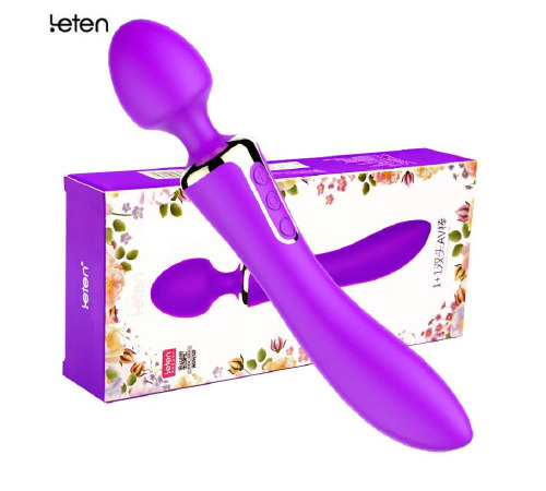 Вібромасажер двухсторнній Leten AV Heat Purple з підігрівом