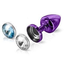Анальная пробка Diogol Anni Magnet Purple: Кристалл/Аквамарин 25мм, со сменными стразами на магните