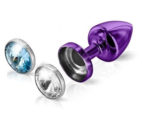 Анальная пробка Diogol Anni Magnet Purple: Кристалл/Аквамарин 25мм, со сменными стразами на магните