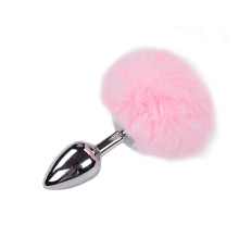 Металлическая анальная пробка Кроличий хвостик Alive Fluffy Plug M Pink, диаметр 3,4 см