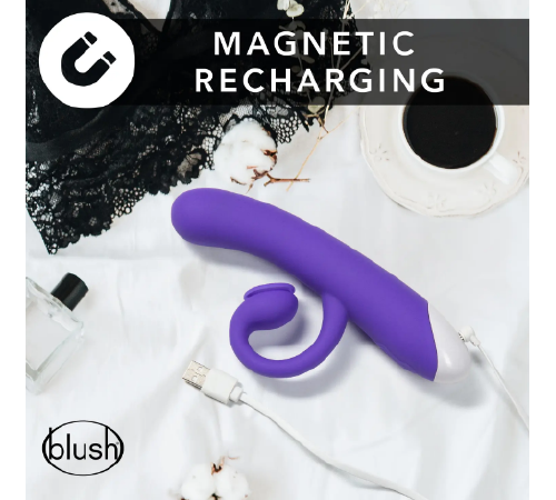 T331543 Подвійний вібратор з технологією пульсації повітря Blush HOP - OH BUNNY - MIDNIGHT