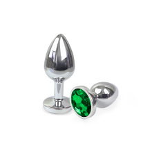 Металева анальна пробка S із Зеленим кристалом, довжина 7см, діаметр 2,8см