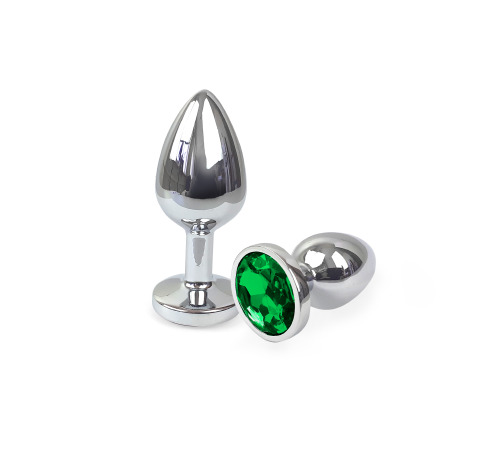 Металева анальна пробка S із Зеленим кристалом, довжина 7см, діаметр 2,8см