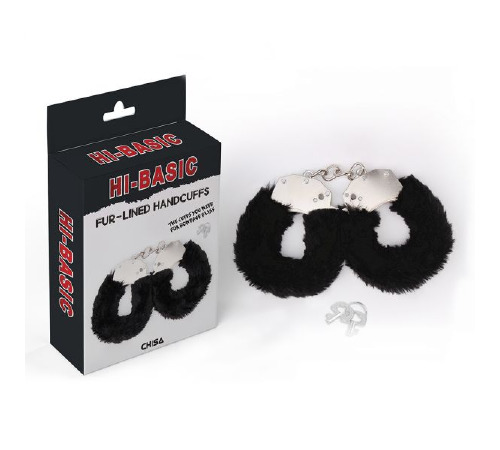 Наручники метал с мехом черные Fur-lined Handcuffs Hi-Basic Chisa