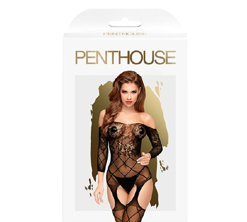Бодистокинг с флористическо-геометрическим орнаментом Penthouse - Top-Notch Black XL