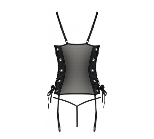 Сітчастий корсет з екошкіри, з люверсами та знімними пажами Malwia Corset black L/XL — Passion