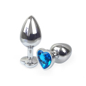 Металлическая анальная пробка Сердце М с Голубым кристаллом , длина 8см, диаметр 3,4см