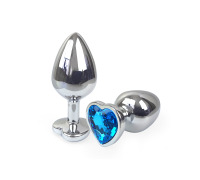 Металева анальна пробка Серце М з Блакитним кристалом, довжина 8см, діаметр 3,4см