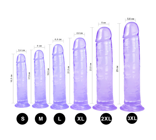 Гелевий реалістичний фалоімітато Denis розмір 3XL, Довжина 29 см, Діаметр 5,6 см, Фіолетовий