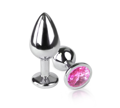 Металева анальна пробка М зі Світло рожевим кристалом, довжина 8см, діаметр 3,4см