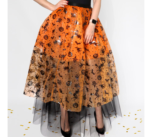 Оранжева фатинова спідниця з геловінським принтом розмір XS-M