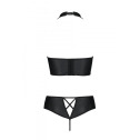 Комплект из эко-кожи: бра и трусики с имитацией шнуровки Nancy Bikini black S/M - Passion