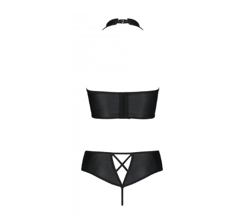 Комплект з еко-шкіри: бра та трусики з імітацією шнурівки Nancy Bikini black S/M - Passion