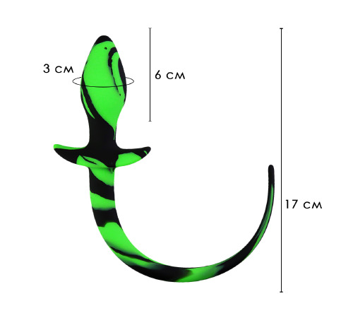 Силіконова анальна пробка з хвостиком, Чорно/Зелений