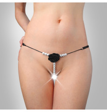 Сексуальные трусики с жемчугом и розочкой Aurora черные, размер L-2XL
