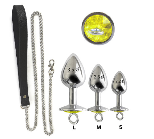 Металлическая анальная пробка М с поводком, Диаметр 3,1 см