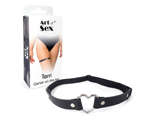 Гартер на ногу Сердце из натуральной кожи Art of Sex - Terri, цвет Черный (1шт.)