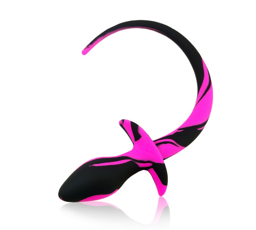 Силіконова анальна пробка з хвостиком, Чорно-рожевий