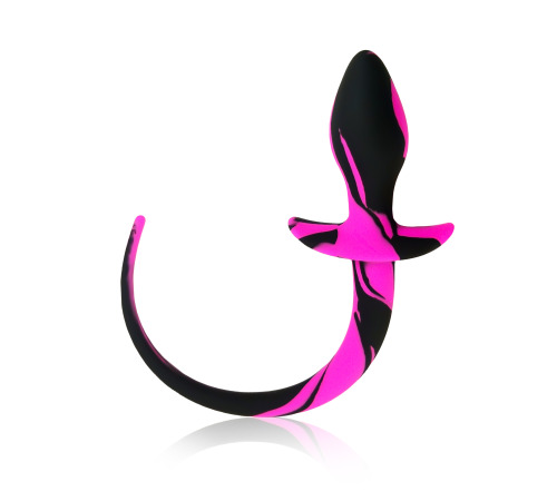 Силіконова анальна пробка з хвостиком, Чорно-рожевий