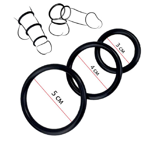 Кільця ерекційні 3в1, Силікон, Чорний