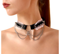 Сексуальний чокер Art of Sex - Karen из натуральной кожи, Черно-Розовый