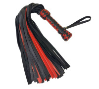 Черно-красный флоггер классический, натуральная кожа, 50 хвостов, по 50см, рукоятка 20см