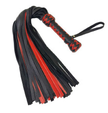 Черно-красный флоггер классический, натуральная кожа, 50 хвостов, по 50см, рукоятка 20см