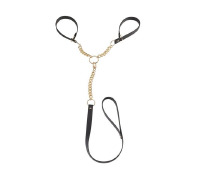 Наручники с поводком Indiscrets MAZE - T-Restraints Black, экокожа, подарочная упаковка